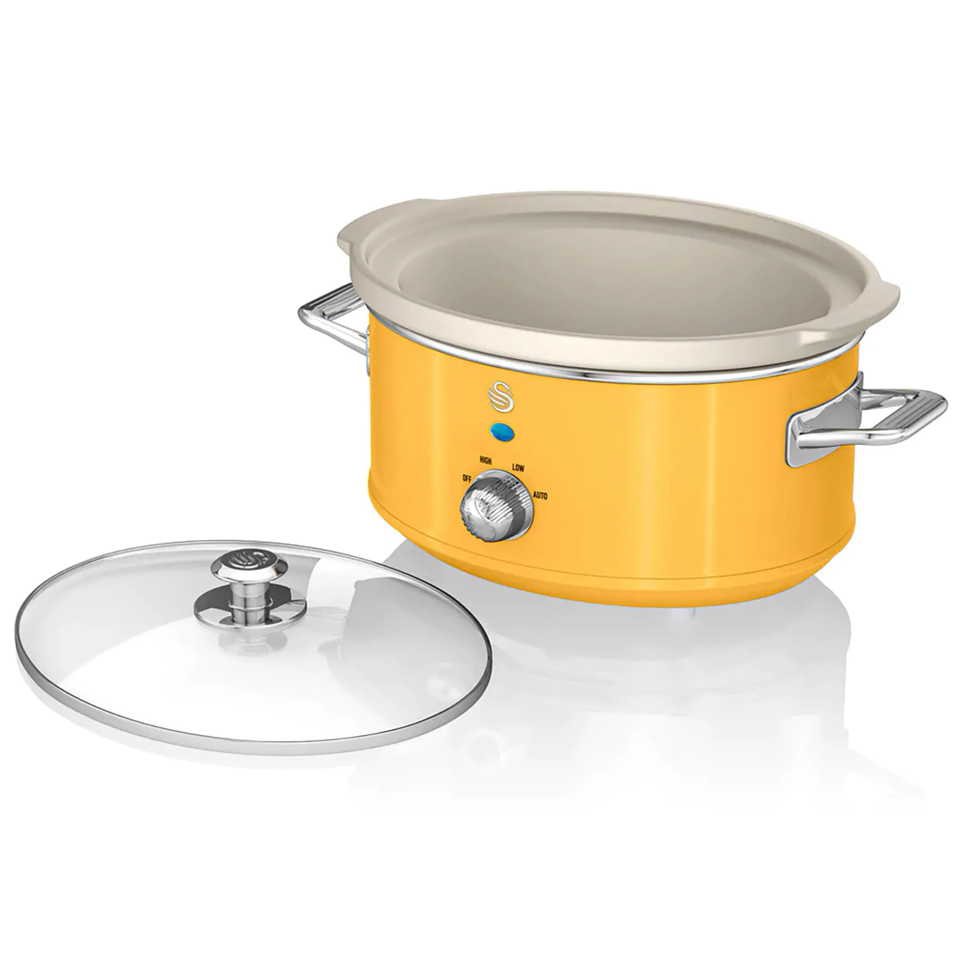 Swan Retro Olla Cocción Lenta, 6,5l, Recipiente Extraíble Antiadherente Cerámica Libre Pfoa, Sf17031yelneu, Amarillo