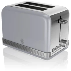 Swan Retro Set Desayuno Hervidor De Agua 1,8 L Inalámbrico, Tostadora 2 Rebanadas Anchas, Vintage, Stp7050grneu, Gris