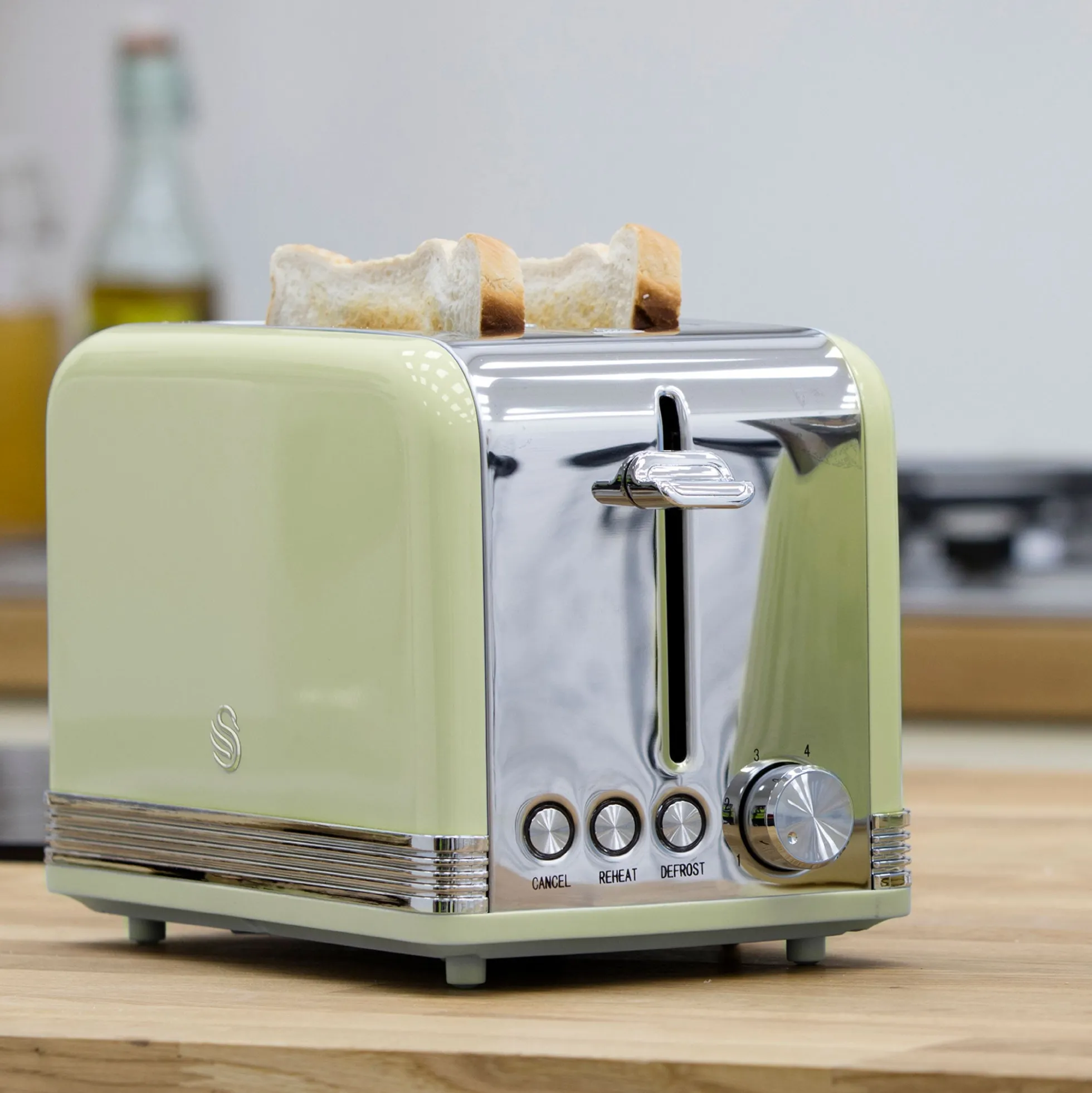Swan Retro Set Desayuno Hervidor De Agua 1,8 L Inalámbrico, Tostadora 2 Rebanadas Anchas, Vintage, Stp7050gneu, Verde