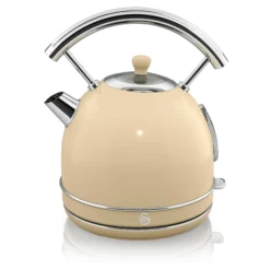 Swan Retro Set Desayuno Hervidor Agua 1,8l, Tostadora 2 Rebanadas, Microondas Digital 20l, Vintage, Strp2070cneu, Crema