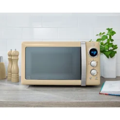 Swan Retro Set Desayuno Hervidor Agua 1,8l, Tostadora 2 Rebanadas, Microondas Digital 20l, Vintage, Strp2070cneu, Crema