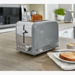 Swan Retro Tostadora Pan Ranura Ancha 2 Rebanadas, Regulador Nivel De Tostado, Descongelación, St19010grneu, Gris 800w