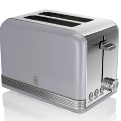 Swan Retro Tostadora Pan Ranura Ancha 2 Rebanadas, Regulador Nivel De Tostado, Descongelación, St19010grneu, Gris 800w
