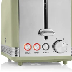 Swan Retro Tostadora Pan Ranura Ancha 2 Rebanadas, Regulador Nivel De Tostado, Descongelación, St19010gneu, Verde 800w