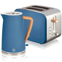 Swan Set Desayuno, Hervidor Agua 1,7 L, Tostadora Ranura Ancha 2 Rebanadas, Diseño Nordic, Stp2090bluneu, Azul 2200w
