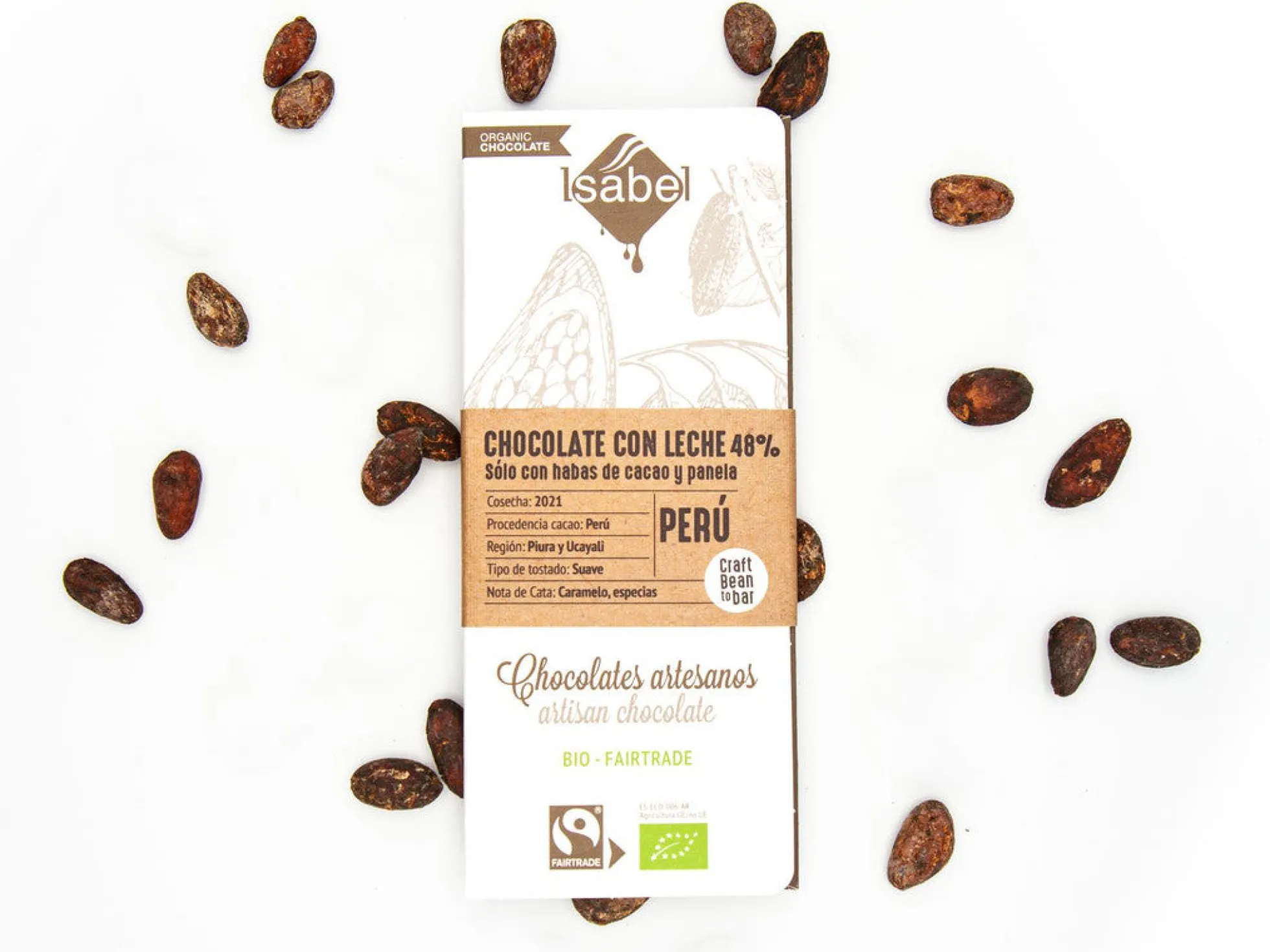 TABLETA BEAN TO BAR BIO CHOCOLATE CON LECHE, 48% CACAO