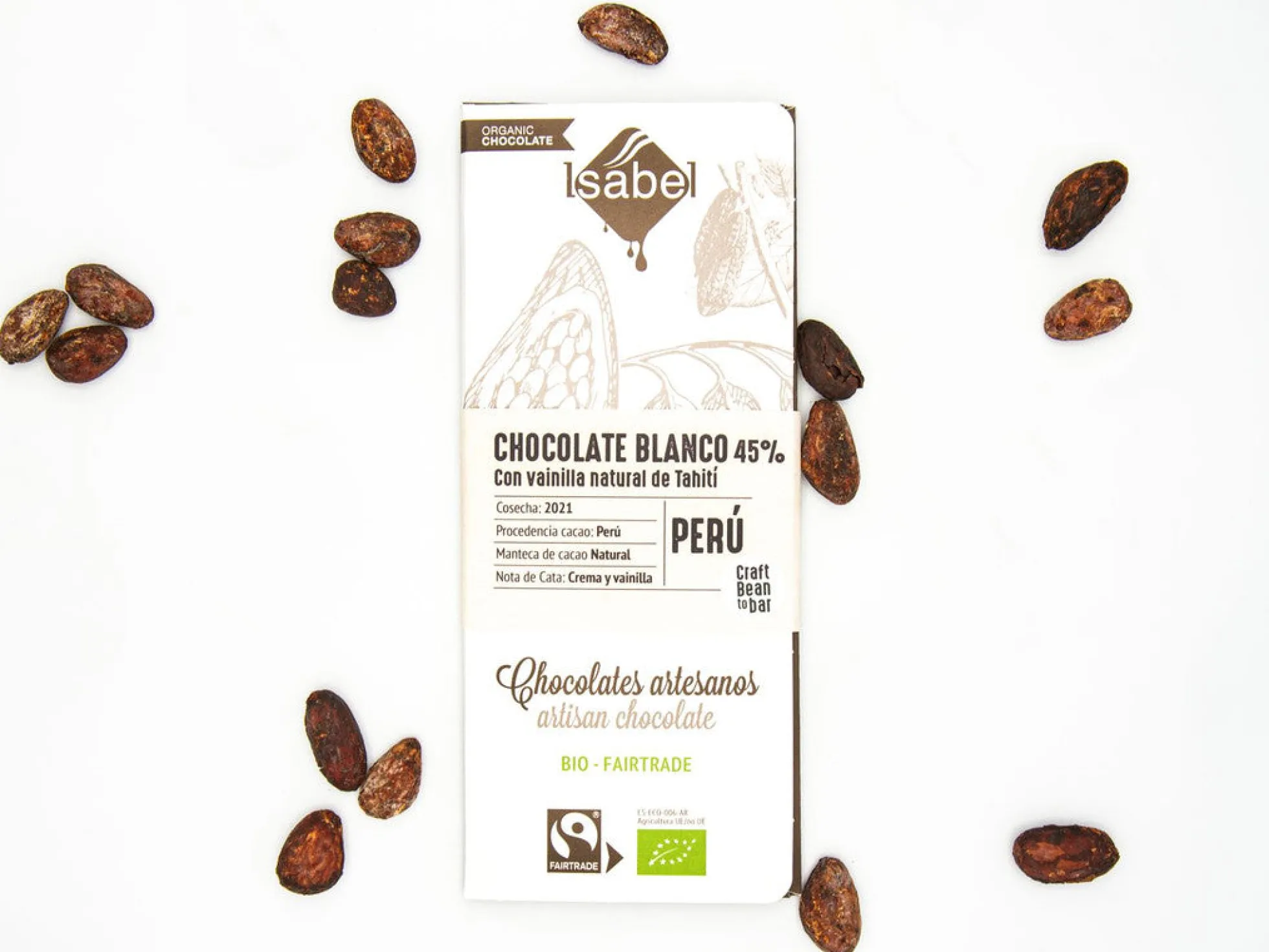 Tableta Bean To Bar Bio chocolate blanco, 45% cacao
