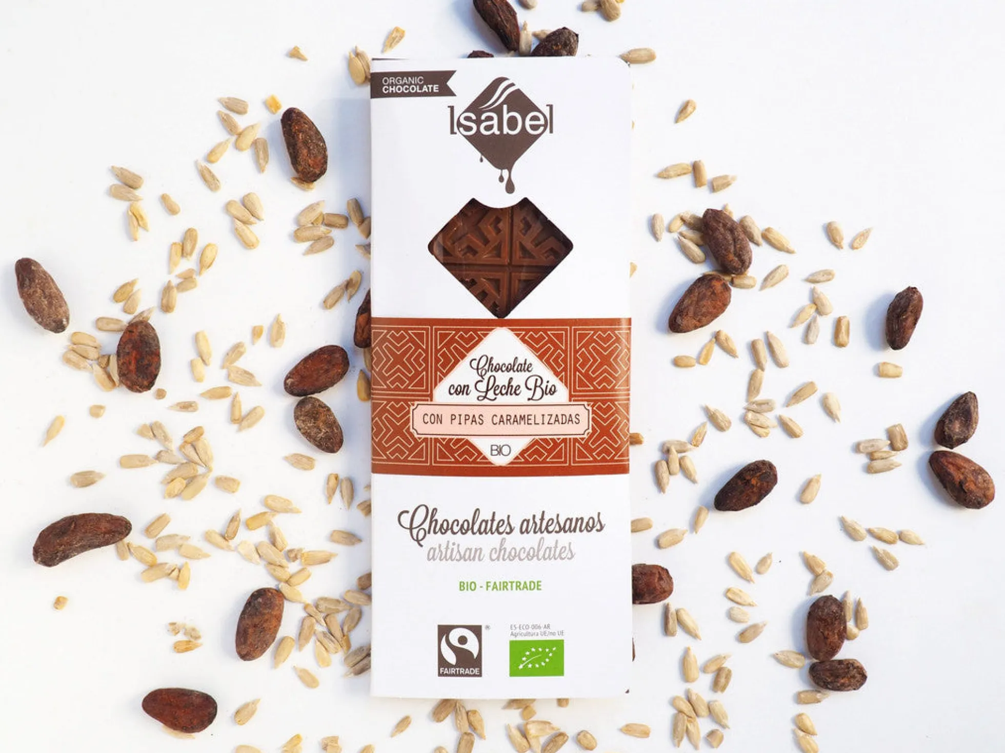 TABLETA BIO CHOCOLATE CON LECHE Y PIPAS CARAMELIZADAS