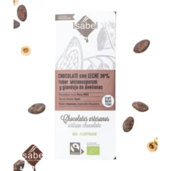 TABLETA BIO CHOCOLATE CON LECHE BEAN TO BAR 38% CACAO. CON TUBER MELANOSPORUM Y AVELLANAS