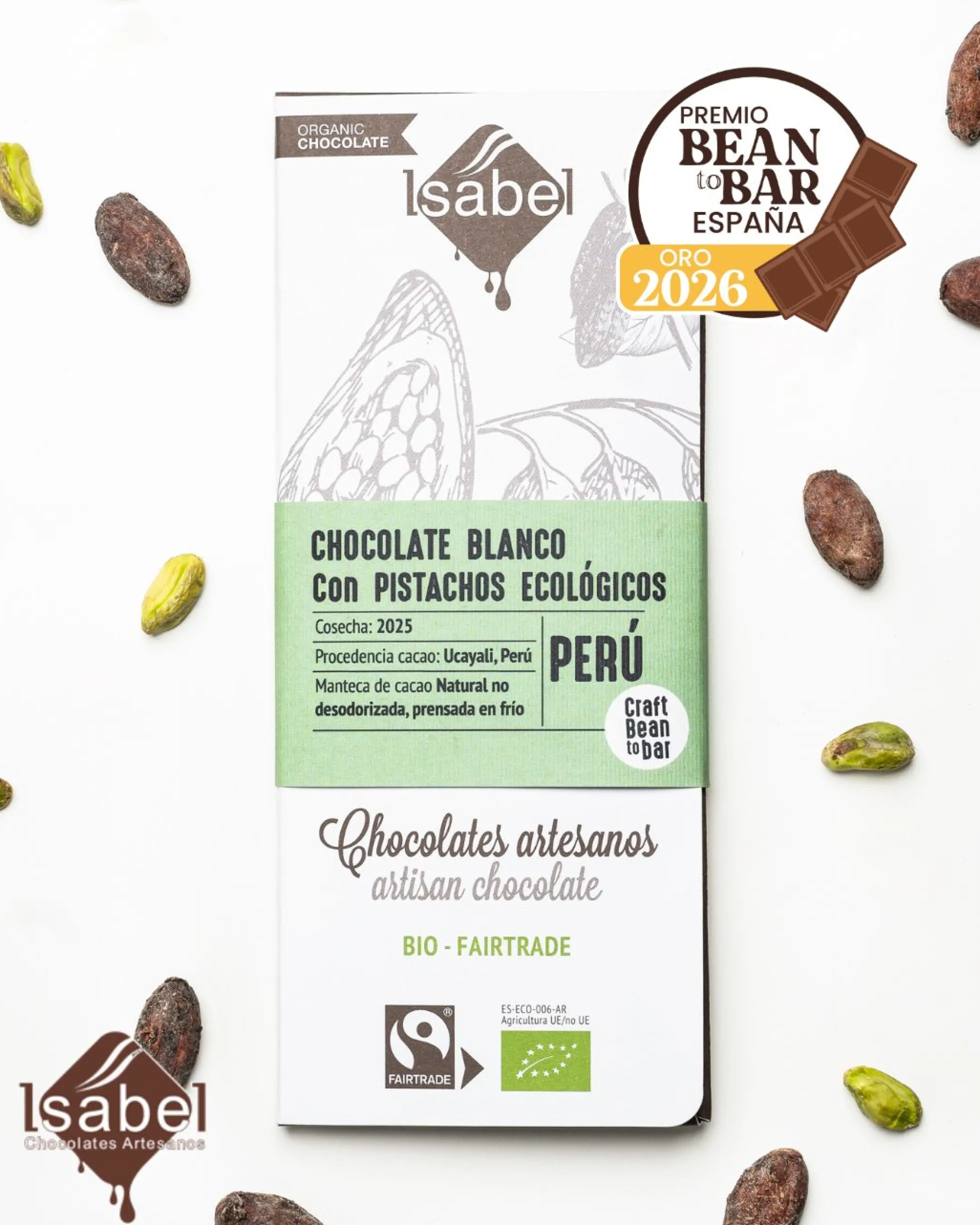 TABLETA BIO&FT CHOCOLATE BEAN TO BAR 35% PISTACHO