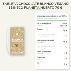 Tableta chocolate blanco vegano 35% ECO Planeta Huerto 70 g