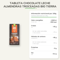 Tableta chocolate leche almendras troceadas bio Tierra Madre 100g