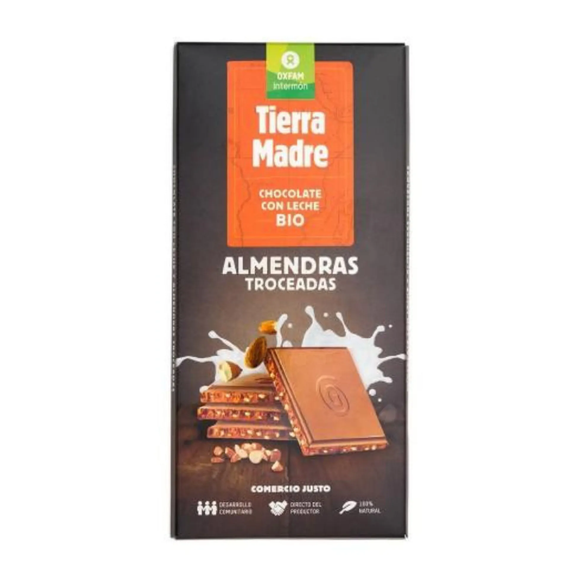 Tableta chocolate leche almendras troceadas bio Tierra Madre 100g
