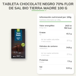 Tableta Chocolate Negro 70% Flor De Sal Bio Tierra Madre 100 g