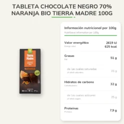Tableta chocolate negro 70% Naranja Bio Tierra madre 100g