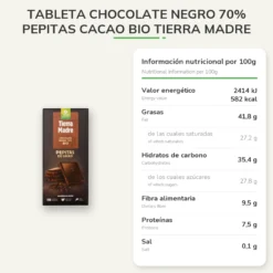 Tableta chocolate negro 70% pepitas cacao Bio Tierra Madre 100g