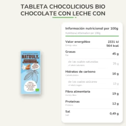 Tableta Chocolicious BIO chocolate con leche con almendra Natruly 85 g