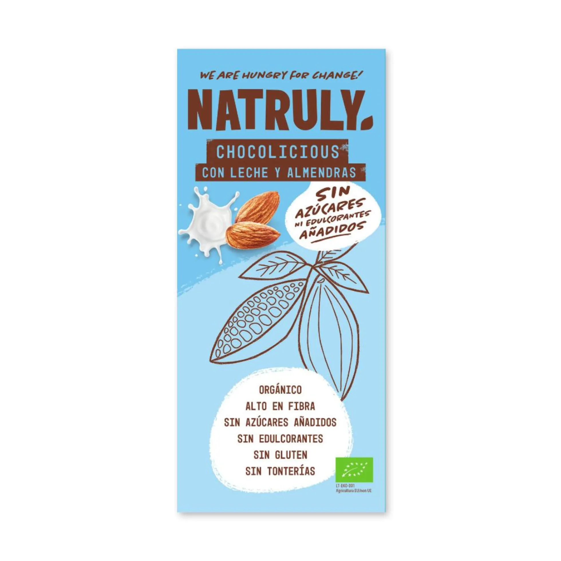 Tableta Chocolicious BIO chocolate con leche con almendra Natruly 85 g