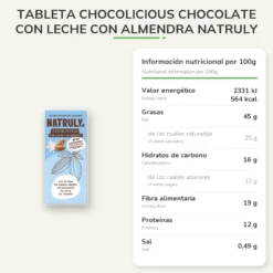 Tableta Chocolicious chocolate con Leche con Almendra Natruly 85 g