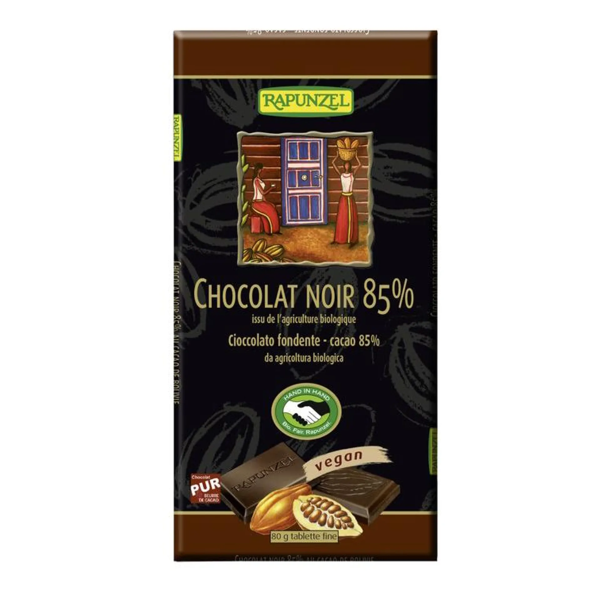 Tableta de Chocolate al 85% de Cacao Rapunzel, 80 g