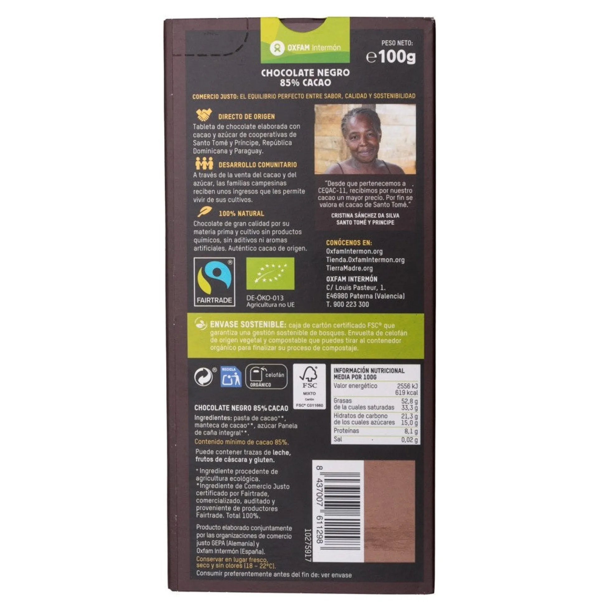 Tableta De Chocolate Negro 85% Bio Tierra Madre 100 g