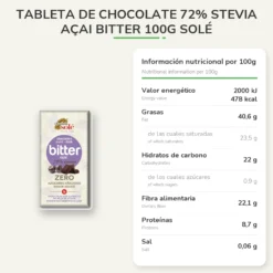 Tableta de chocolate 72% Stevia Açai Bitter 100g Solé