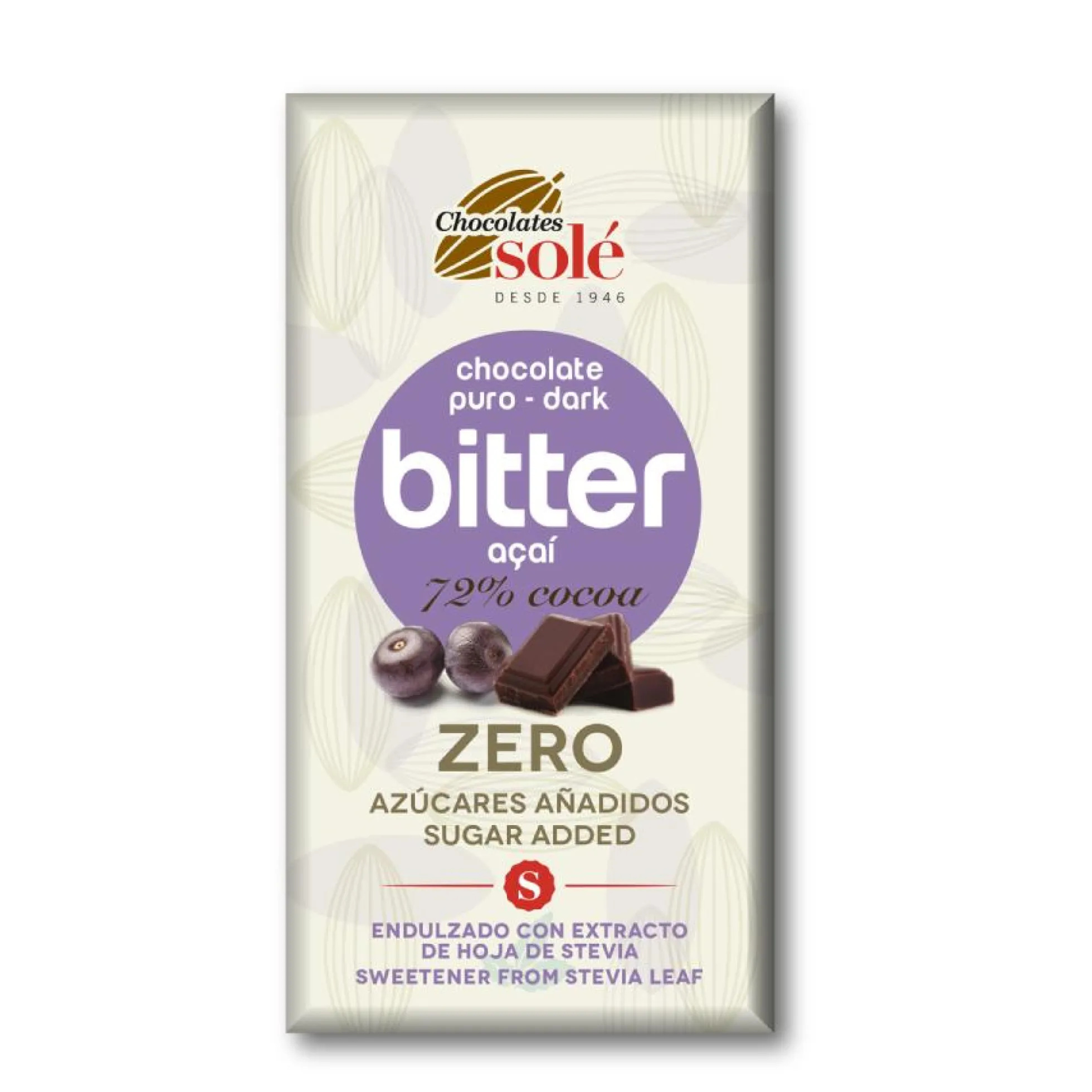 Tableta de chocolate 72% Stevia Açai Bitter 100g Solé