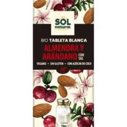 Tableta de Chocolate vegano blanco con almendra y arándano bio Sol Natural 70 gr