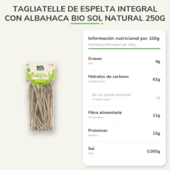 Tagliatelle de Espelta Integral con Albahaca BIO Sol Natural 250g
