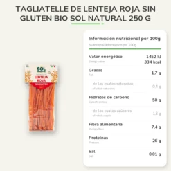 Tagliatelle de lenteja roja sin gluten bio Sol Natural 250 g