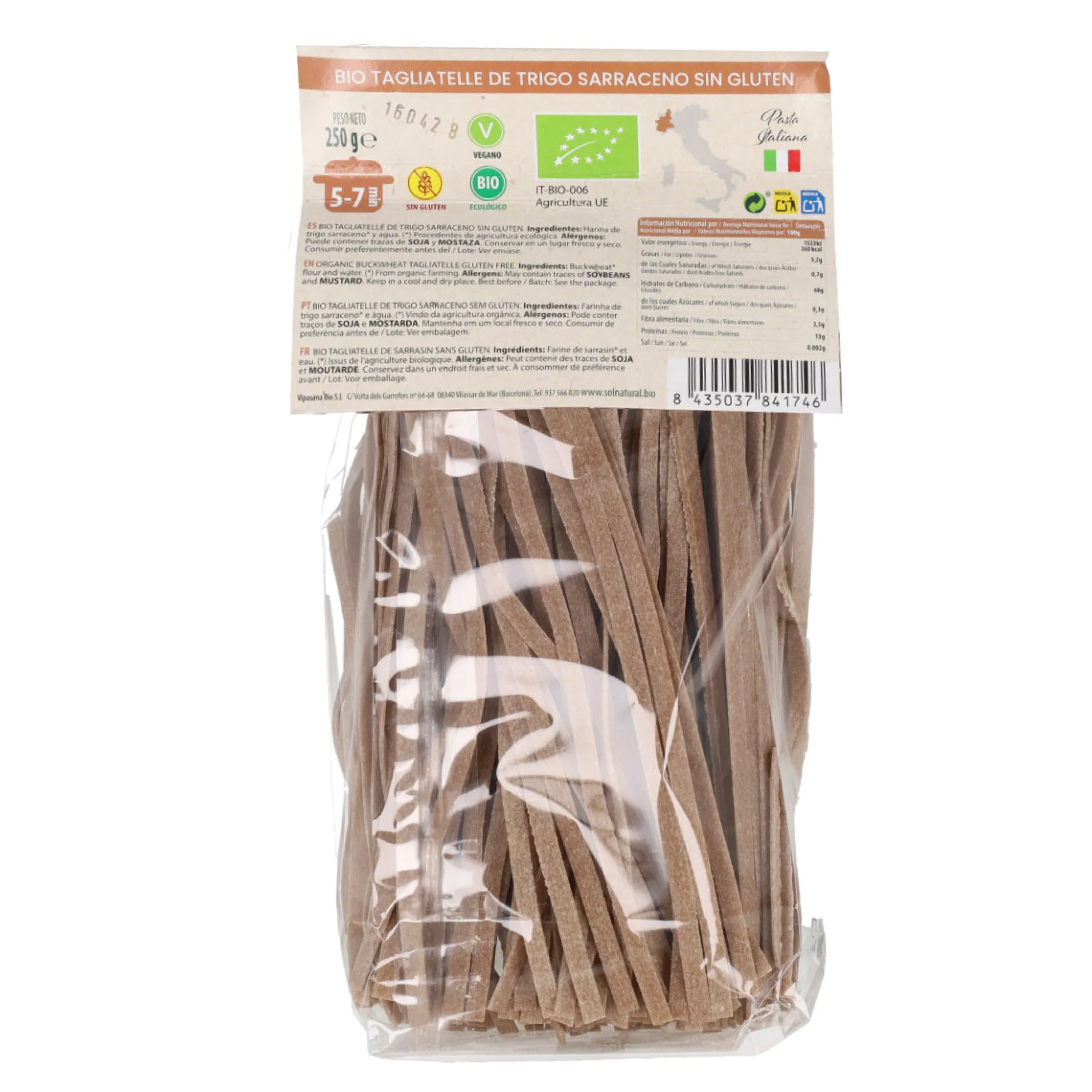 Tagliatelle de trigo sarraceno sin gluten 250g BIO