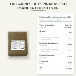 Tallarines de espinacas ECO Planeta Huerto 5 Kg