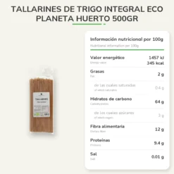 Tallarines de trigo integral ECO Planeta Huerto 500gr