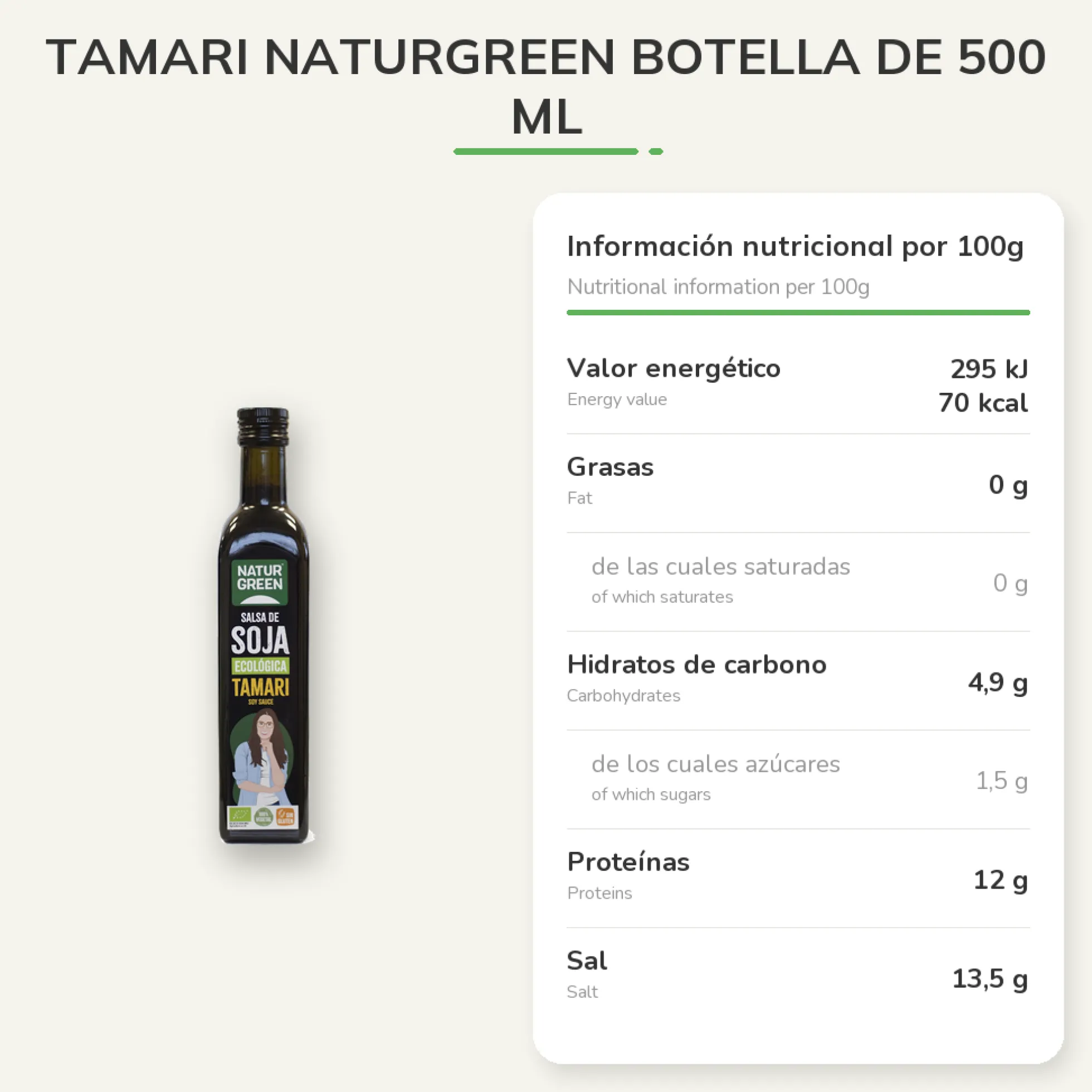 Tamari Naturgreen Botella de 500 ml