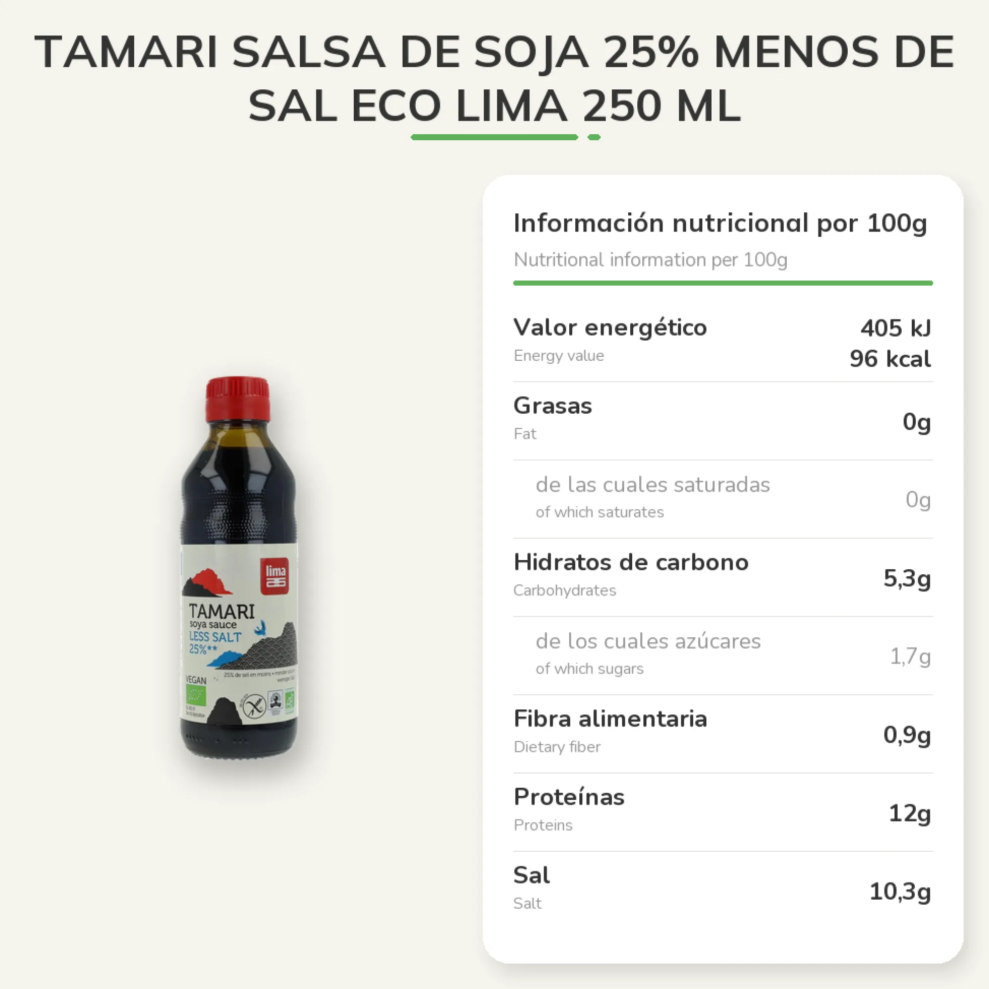 Tamari salsa de soja 25% menos de Sal ECO Lima 250 ml