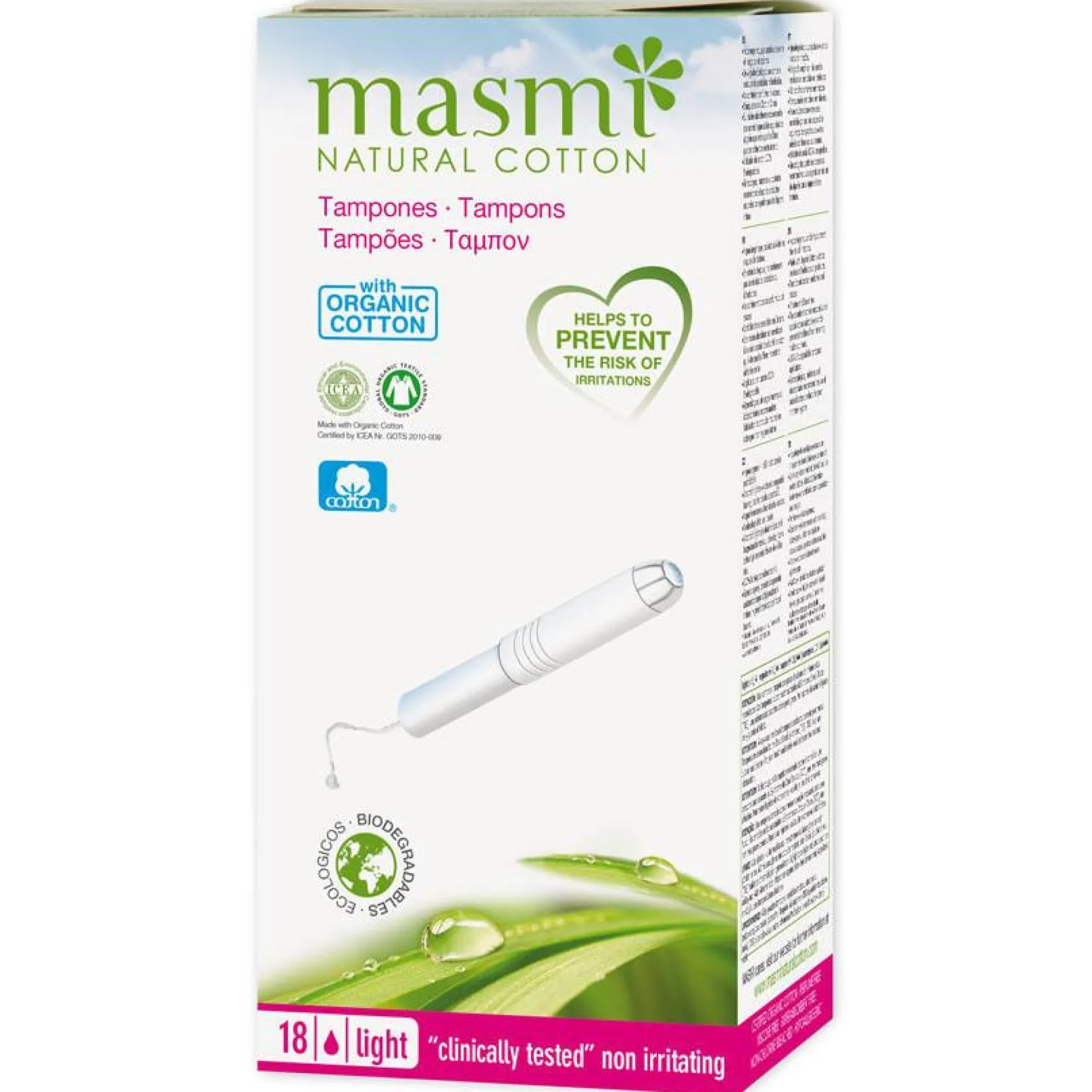Tampón regular con aplicador Mini algodón ECO Masmi, 18 unidades