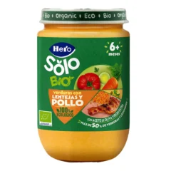 Tarrito de Verduras con lentejas y pollo, Hero Baby SOLO, 190 g