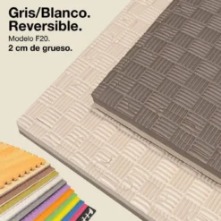Tatami Puzzle 2cm 100x100cm, Pack 4 Unidades – Superficie 5 Líneas Gris/blanco Jowy