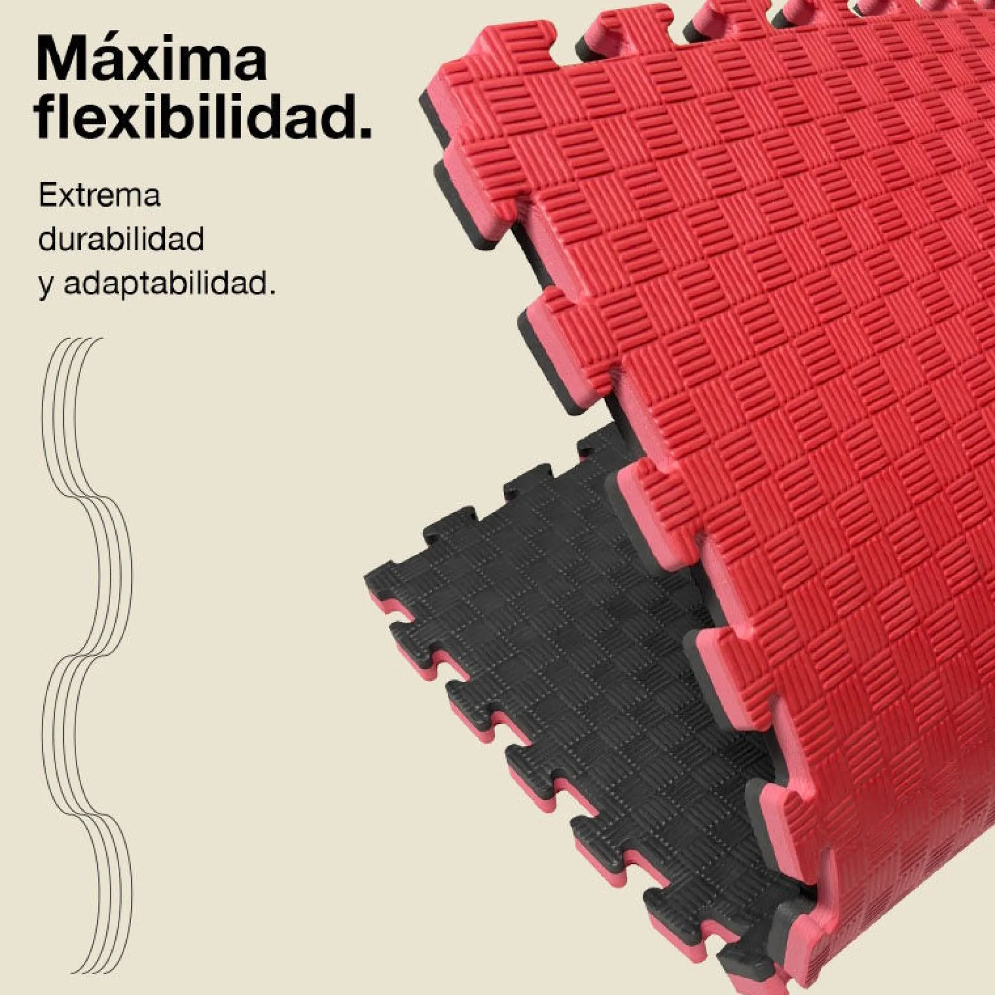 Tatami Puzzle 2,5cm 100x100cm, Pack 4 Unidades – Superficie 5 Líneas Negro/rojo Jowy