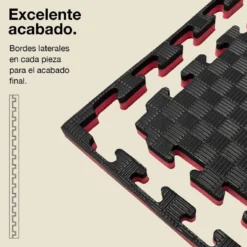 Tatami Puzzle 2,5cm 100x100cm, Pack 4 Unidades – Superficie 5 Líneas Negro/rojo Jowy
