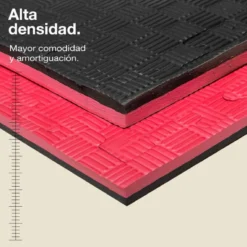 Tatami Puzzle 2,5cm 100x100cm, Pack 4 Unidades – Superficie 5 Líneas Negro/rojo Jowy