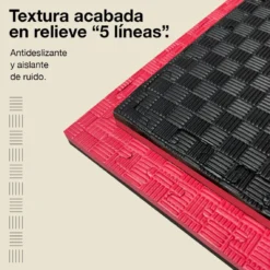 Tatami Puzzle 2,5cm 100x100cm, Pack 4 Unidades – Superficie 5 Líneas Negro/rojo Jowy