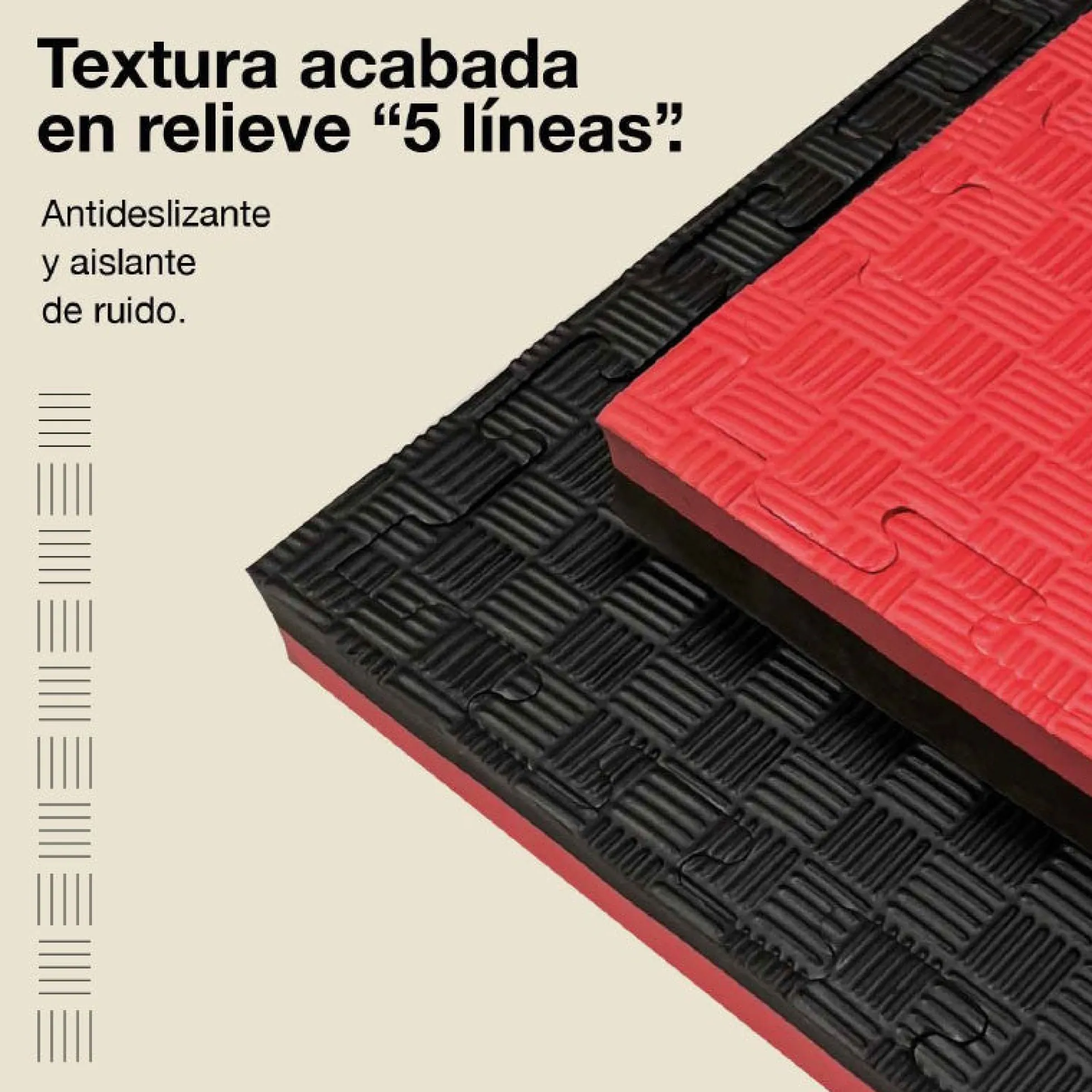 Tatami Puzzle 4cm 100x100cm, Pack 4 Unidades – Superficie 5 Líneas Negro/rojo Jowy