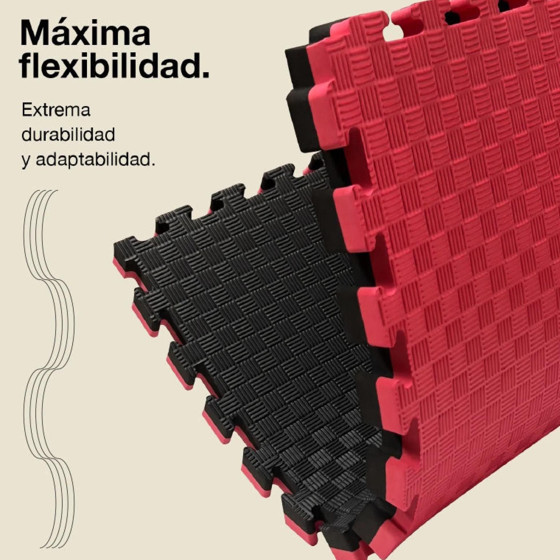 Tatami Puzzle 4cm 100x100cm, Pack 4 Unidades – Superficie 5 Líneas Negro/rojo Jowy