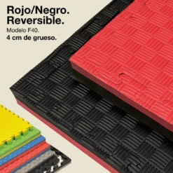 Tatami Puzzle 4cm 100x100cm, Pack 4 Unidades – Superficie 5 Líneas Negro/rojo Jowy