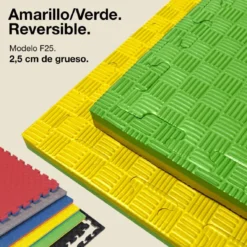 Tatami Puzzle 2,5cm 100x100cm, Pack 4 Unidades – Superficie 5 Líneas Amarillo/verde Jowy