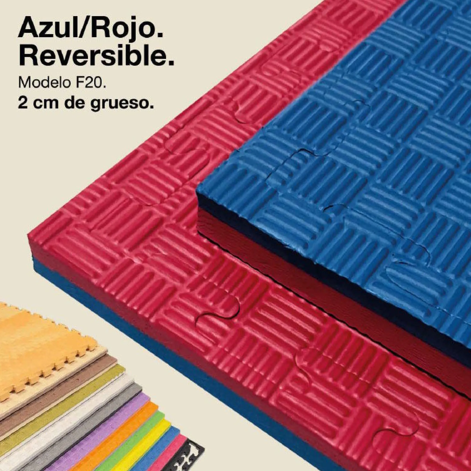 Tatami Puzzle 2cm 100x100cm – Superficie 5 Líneas Rojo/azul Jowy