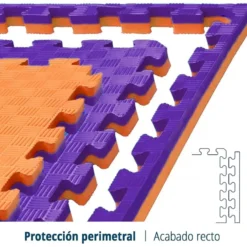 Tatami Puzzle Eva Para Suelo Infantil 1x1m X20mm Naranja - Lila Pack Ahorro 12 Unidad
