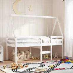 Techo De Cama Infantil Madera Maciza Blanco 209x85,5x88 Cm