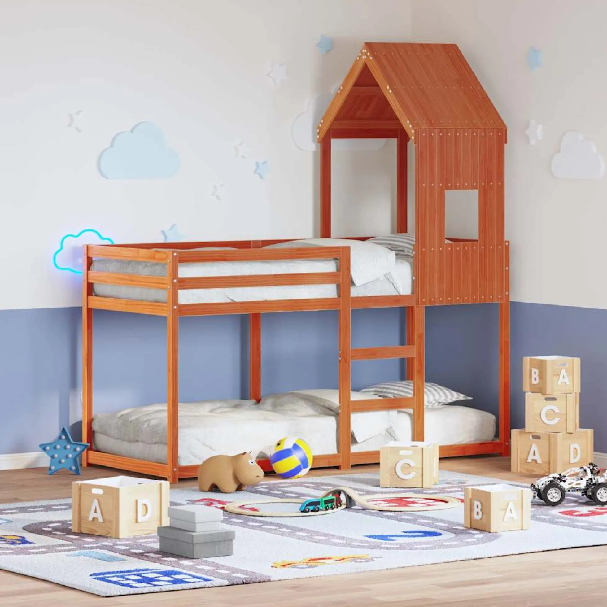 Techo De Cama Infantil Madera Maciza Pino Marrón 60x99x139,5 Cm